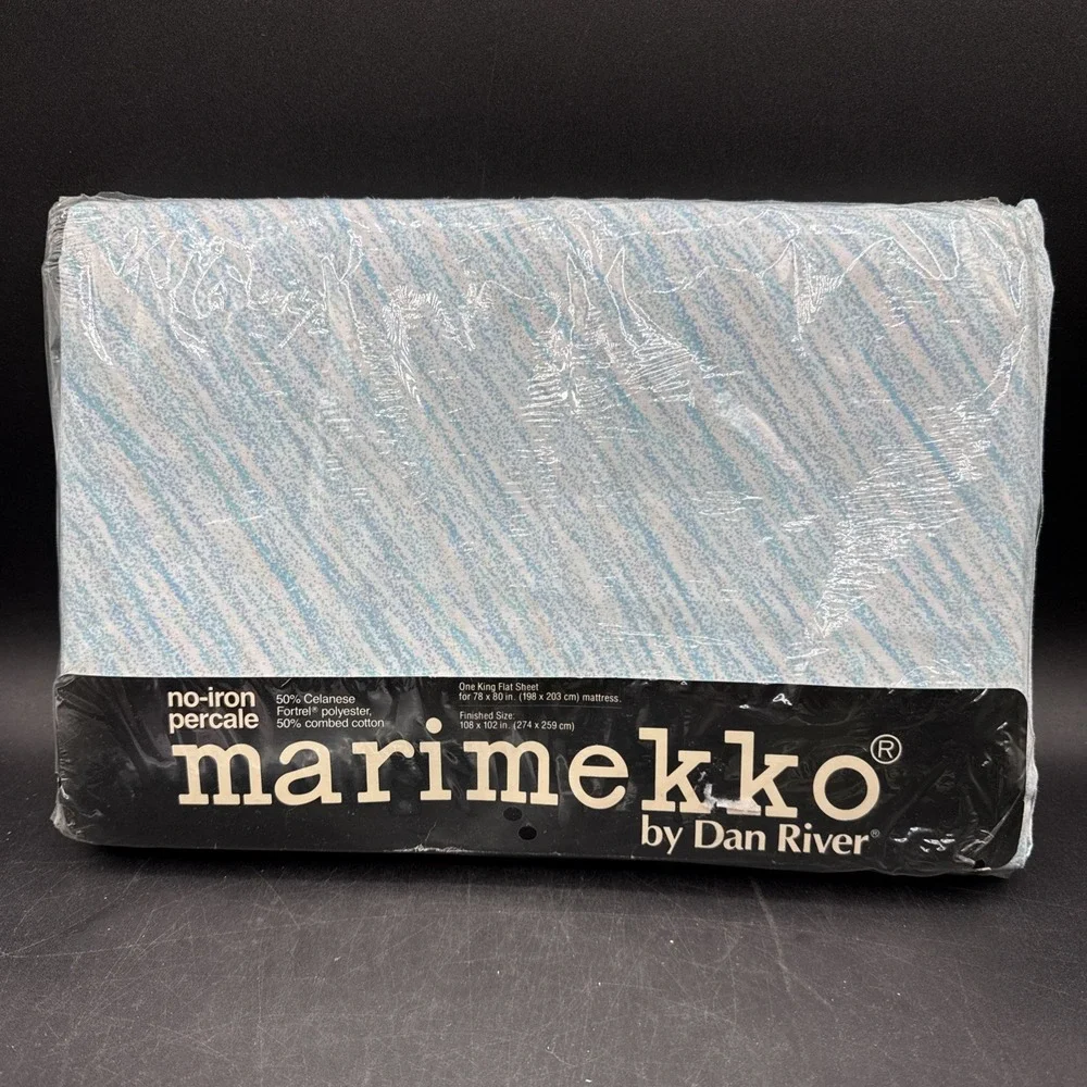 Vintage Sealed Marimekko Dan River ONE King Flat Sheet 108 x 102 in Crayon Blue